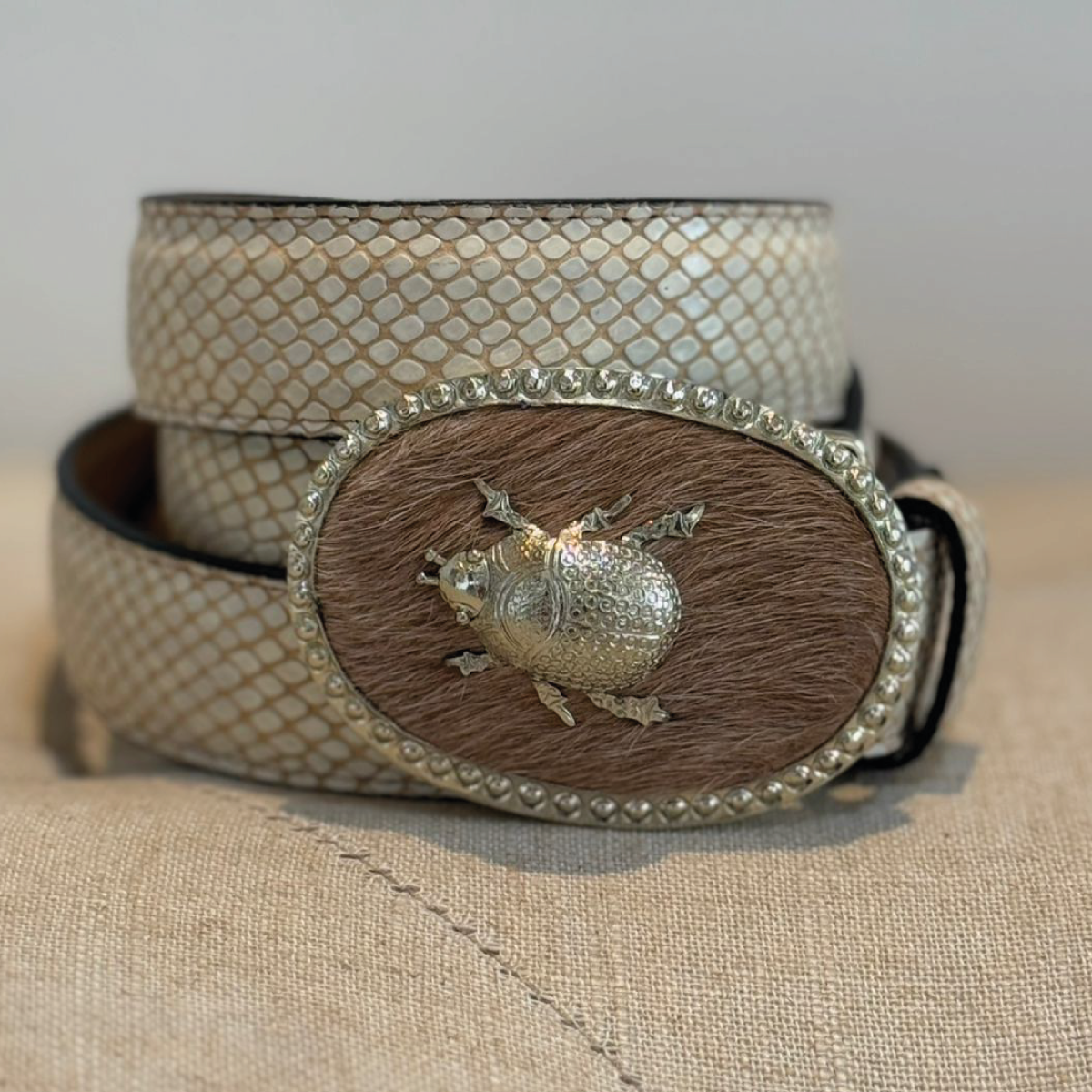 Cinturón blanco piton, pelo café