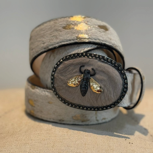 Cinturón pelo blanco y dorado