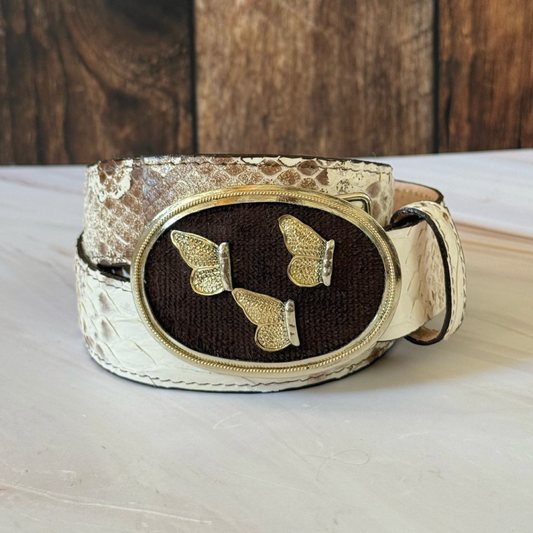 Cinturón blanco 3 mariposas