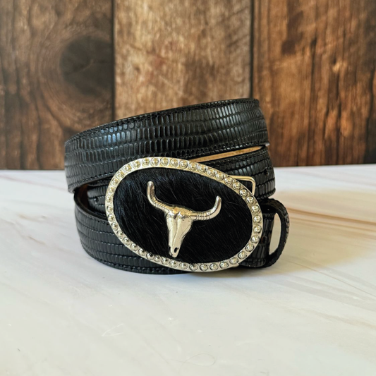 Cinturón piton negro pelo negro