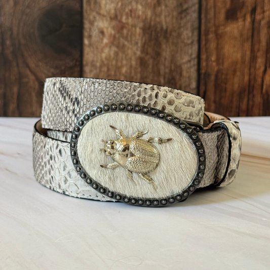 Cinturón pitón gris pelo blanco